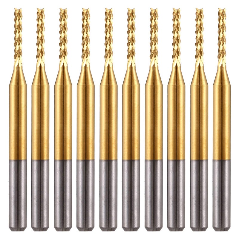 HOZLY 10Pcs 1/8'' Shank 1.5mm Titanium Coat Carbide End Mill Engraving Bits CNC Rotary Burrs Tool For PCB Mould Plastic Fiber Carbon Fiber Hardwood - Image 1